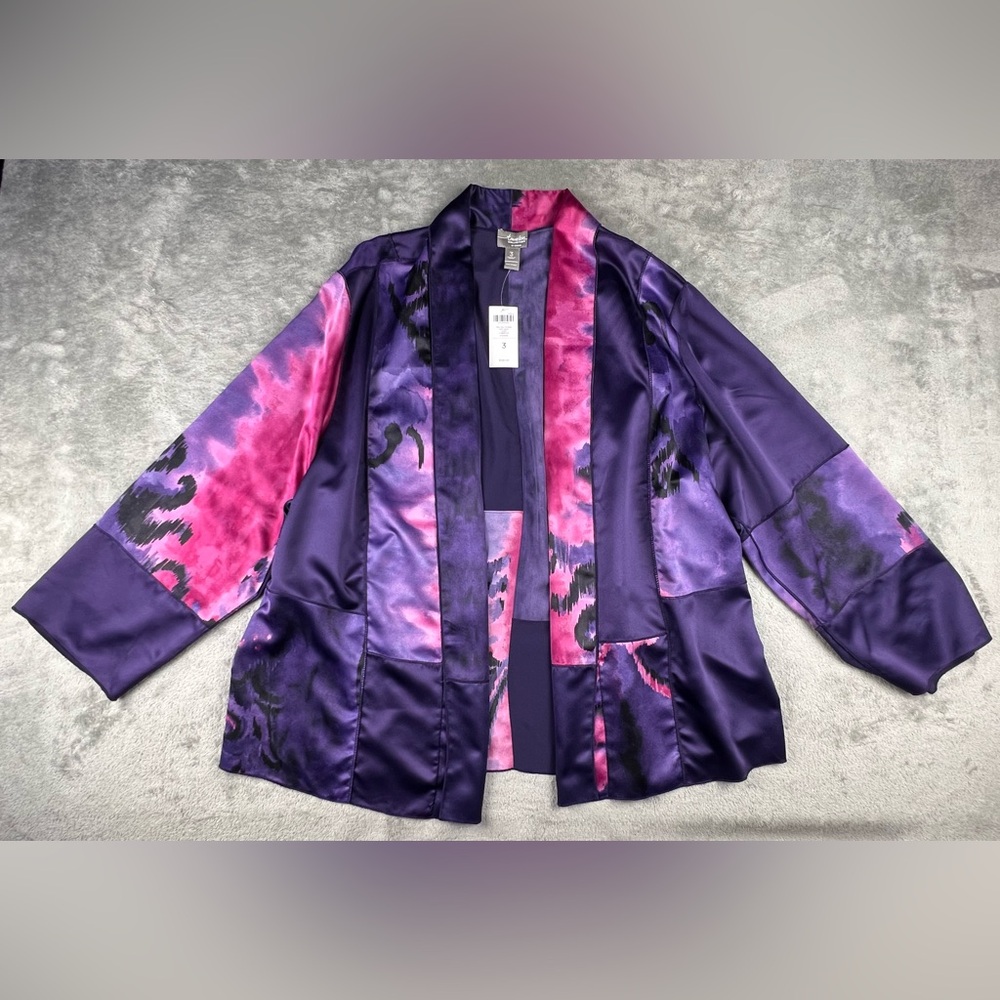 Chicos Travelers Collection Womens 3 Purple Open Front Filgree Sofia Jacket $129